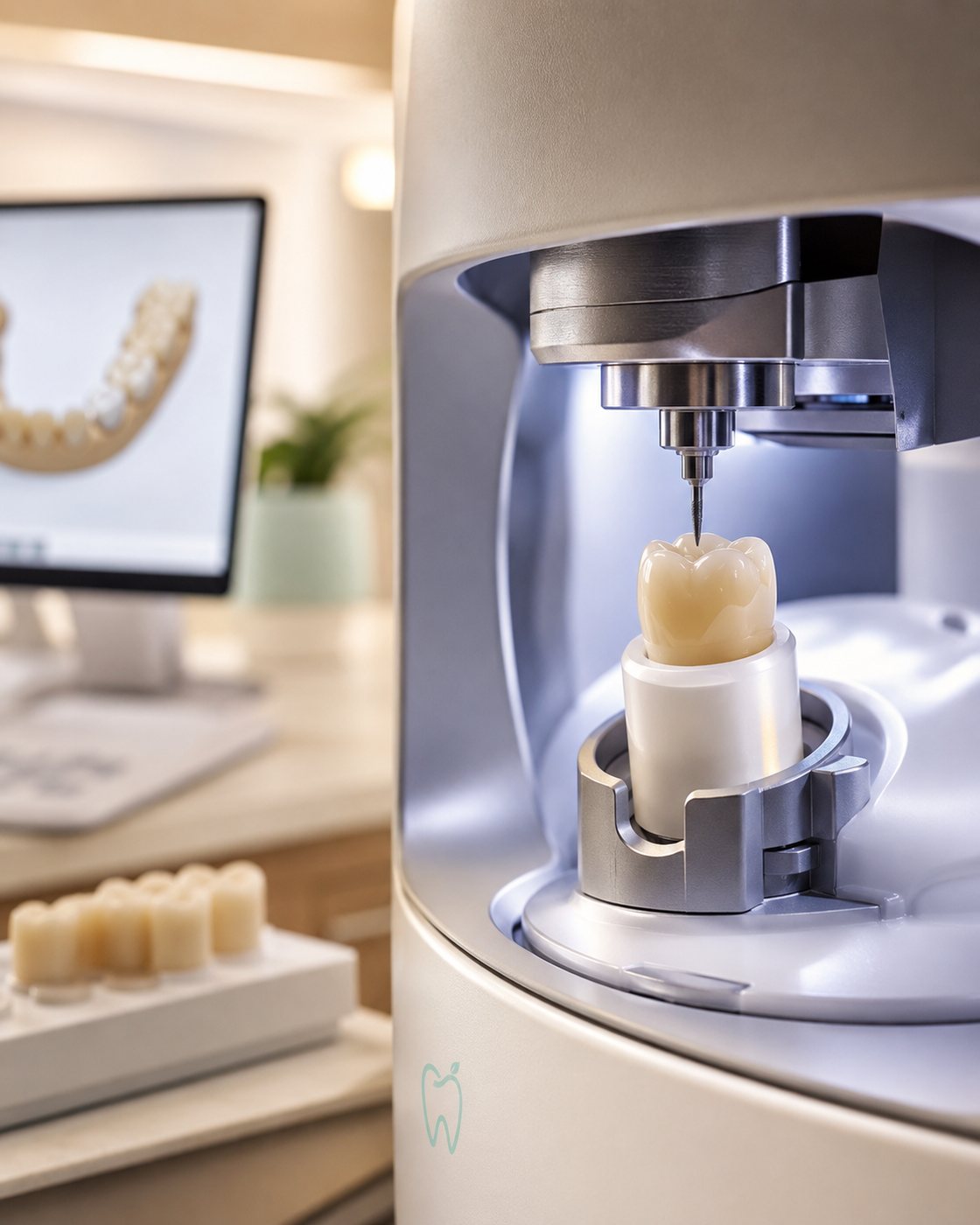 Dental crown being shaped with modern milling technology